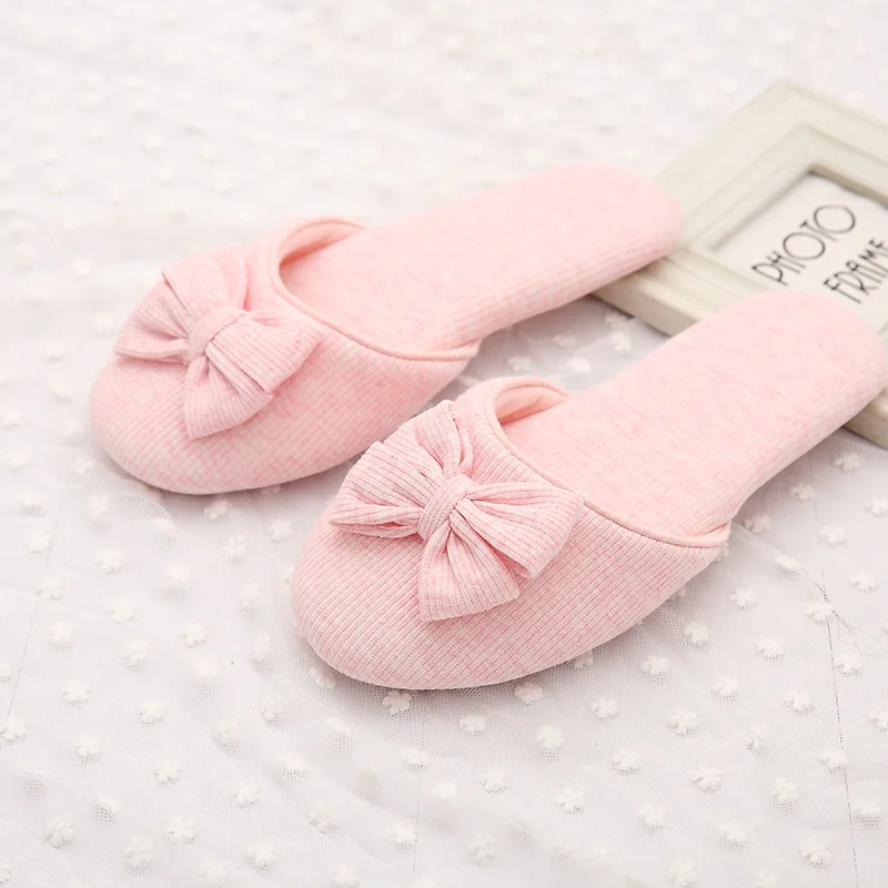 GKTINOO Lovely Bowtie Winter Women Home Slippers For Indoor Bedroom House Soft Bottom Cotton Warm Shoes Adult Guests Flats