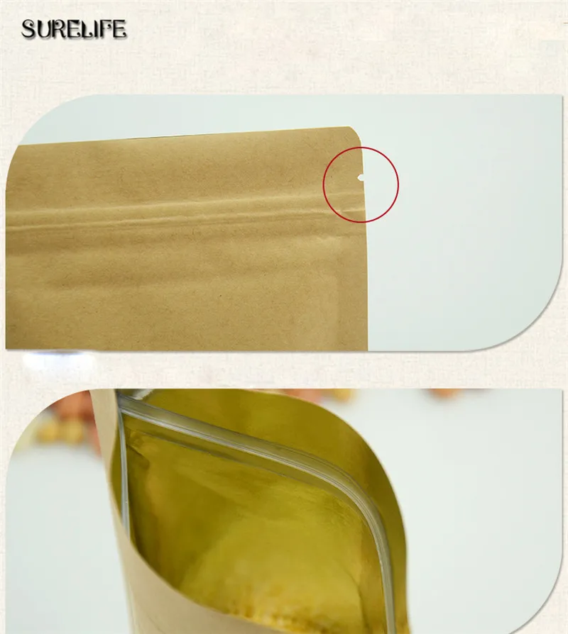 100pcs High Barrier Stand Up Kraft Paper  Zipper Coffee Pouch Bag, Zip Lock Food Gift Cookie Baking Packaging Paper Bags