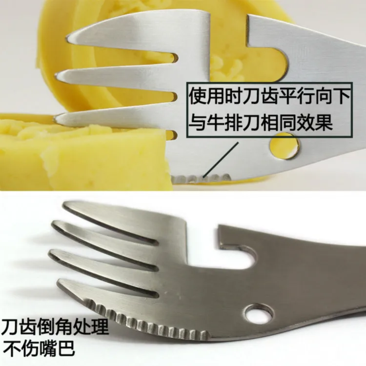 5 in 1 Portable Fork Shape Bottle Openers 2018 Multifunction Outdoor Camping Tool Knife Spoon Cookware Stainless Steel Opener
