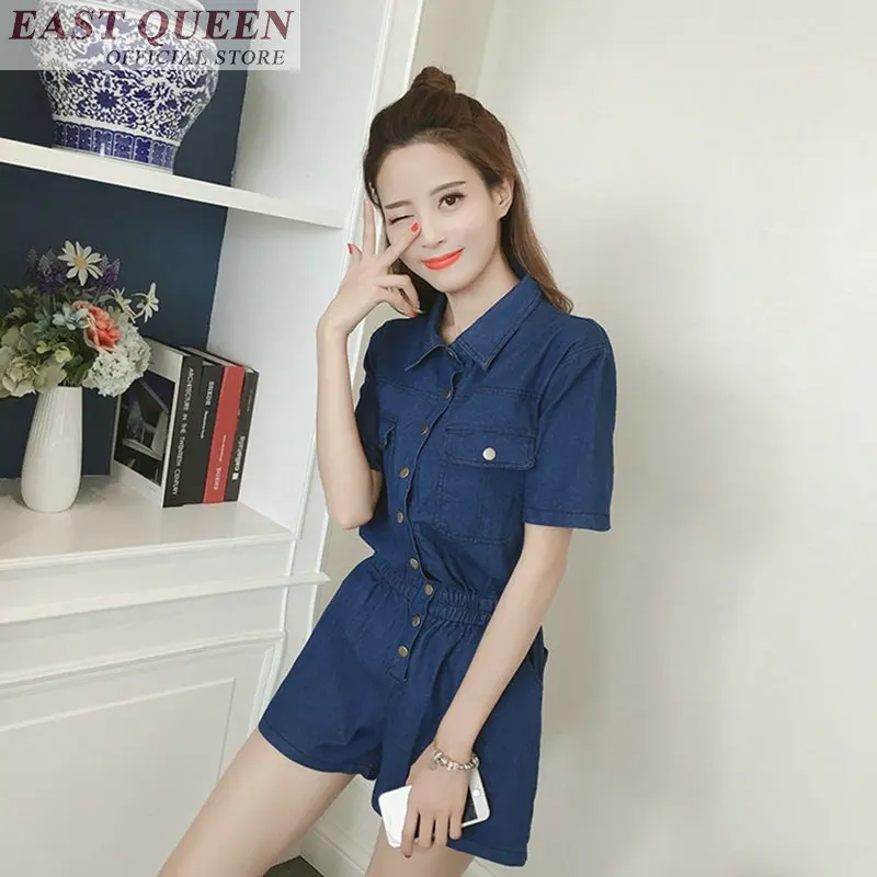 Bãi biển mùa hè phụ nữ playsuits 2018 rắn nút ngắn tay áo straight áo chẽn đối với bãi biển thanh lịch casual áo liền quần DD698 L