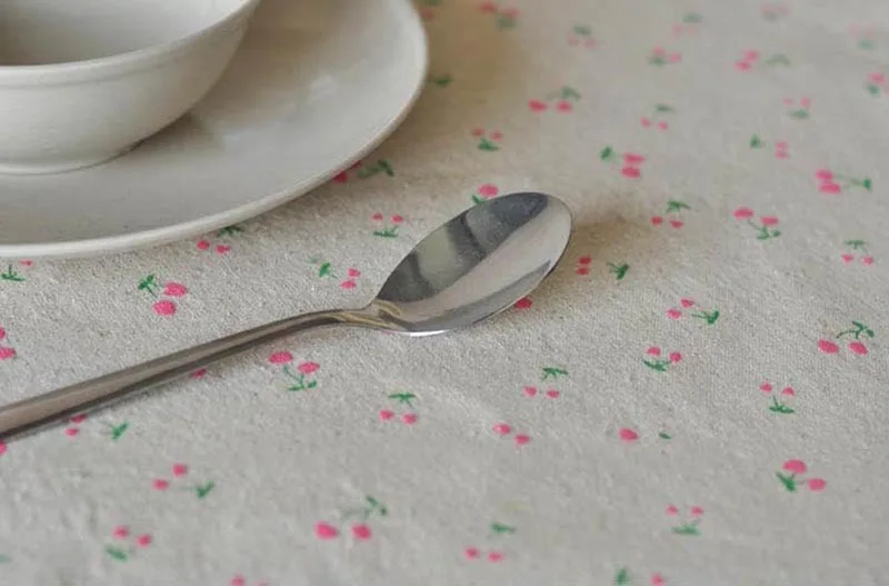 Pastoral Linen Table Cloth Flower Cherry Printed Cotton Rectangular Table Cover Lace Edge Home Tea Coffee Shop Hotel Decor