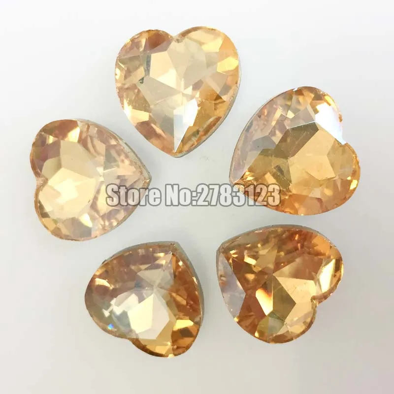 Free shipping AAA Glass Crystal Golden champion  heart shape pointback rhinestones No hole diy/Clothing accessories SWHP204