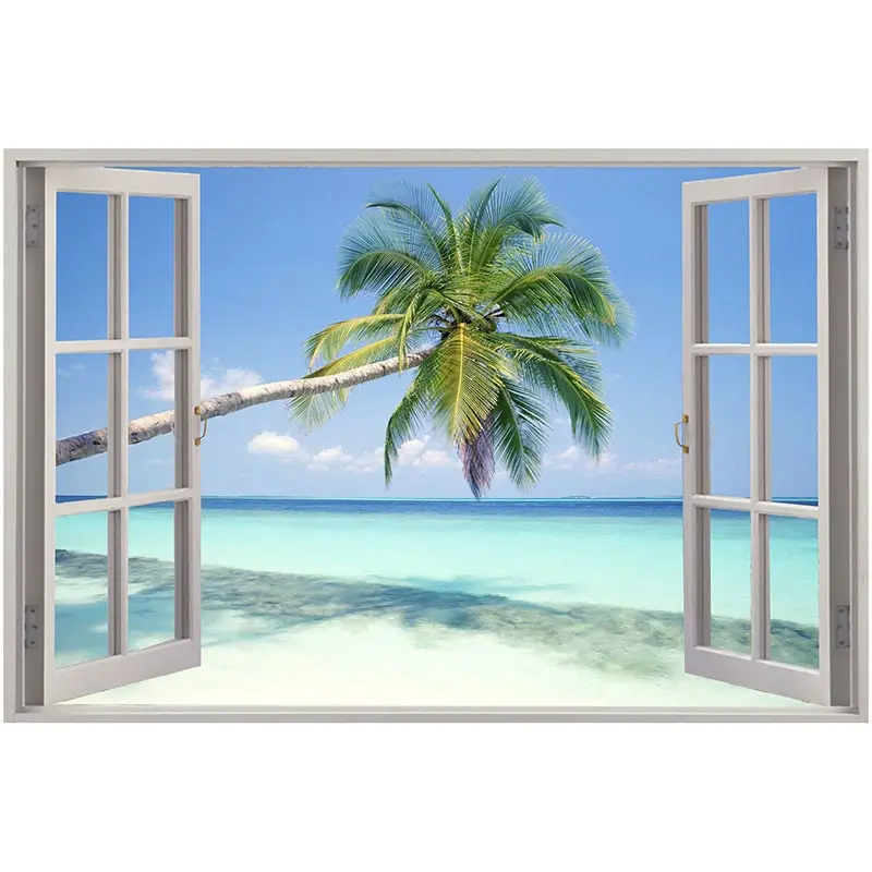 5D DIY Full Square Drill Diamond Painting Scenery Sea Beach Window Outside 3d Mosaic Diamant Embroidery Wedding Room Decoration