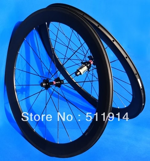 

WS-CW06 Full Carbon Road bike 60mm Clincher Wheelset 700C Clincher Rim , black Spokes , black hub , (front and rear)