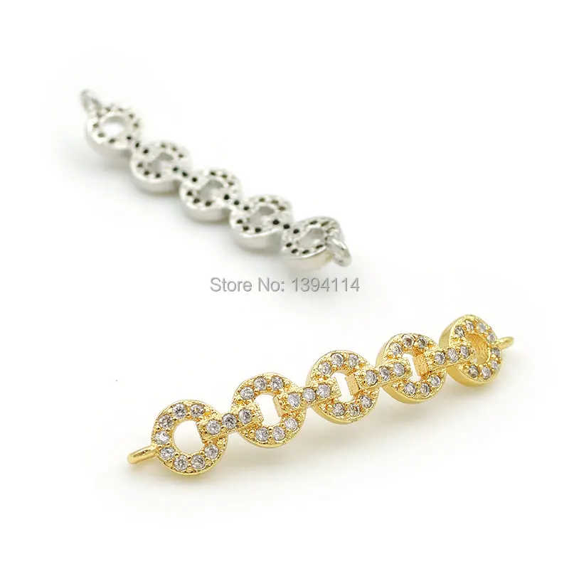 34*5*3mm Micro Pave Clear CZ Arc Bar Connector Of Ring Joint Face Fit For Women As DIY Bracelets Accessory