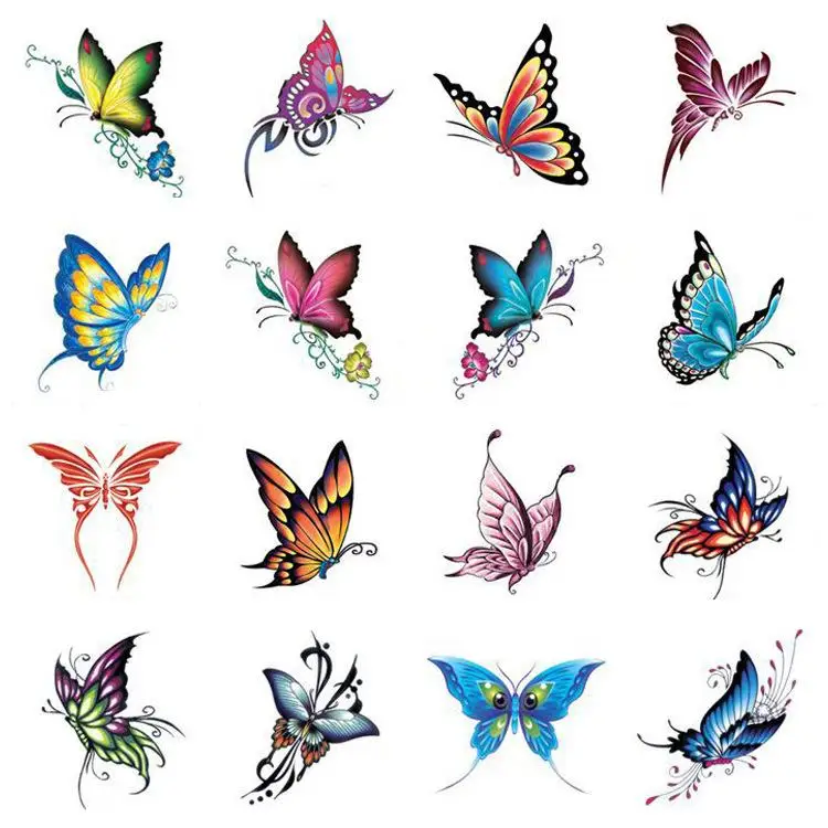 Wholesale Disposable Colorful butterfly body tattoo transfer printing temporary Arm Leg Art tatuajes 100packs/lot free shipping