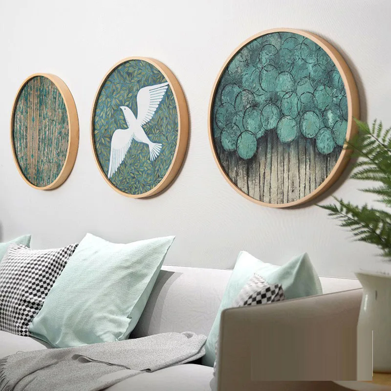 EECAMAIL Ruang Tamu Modern Lukisan Berlian Nordic Round Diamond Cross Stitch Restoran Lukisan Teras Diamond Bordir DIY