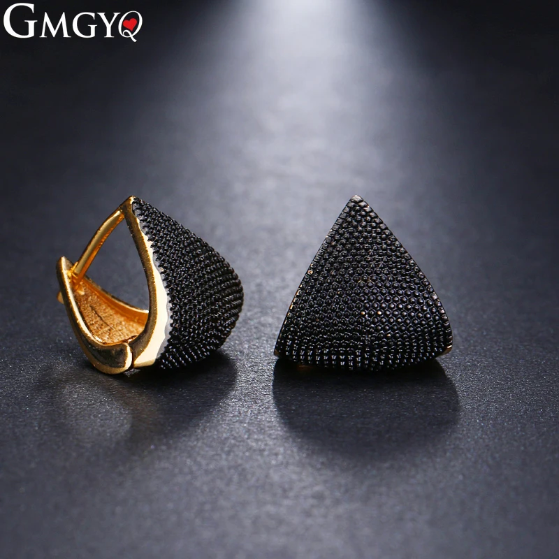 GMGYQ Luxury Aretes De Clip Para Mujer Triangular Black Geometrical Ear Cuffs For Women Jewelry Accessories