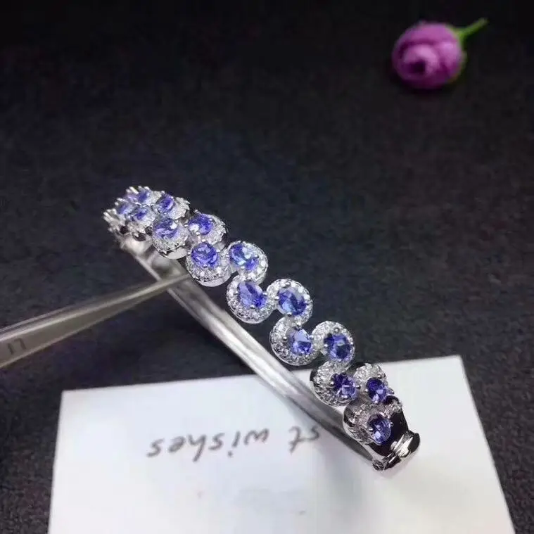 Natural Tanzanite bracelet Free shipping Natural real Tanzanite Bangle 925 sterling silver Fine jewelry