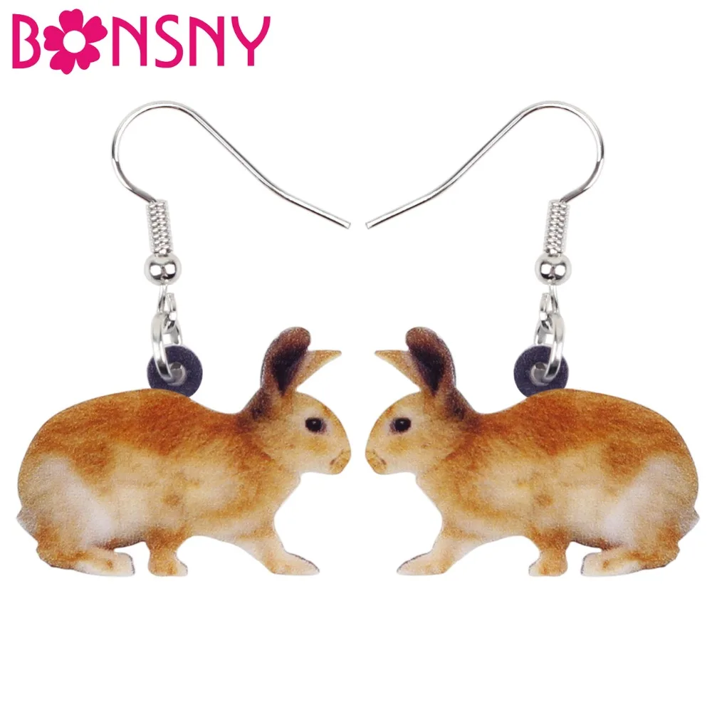 Bonsny Acrylic Easter Hare Rabbit Earrings Drop Dangle Big Long Cartoon Wild Animal Jewelry For Women Girls Teens Accessory Bulk