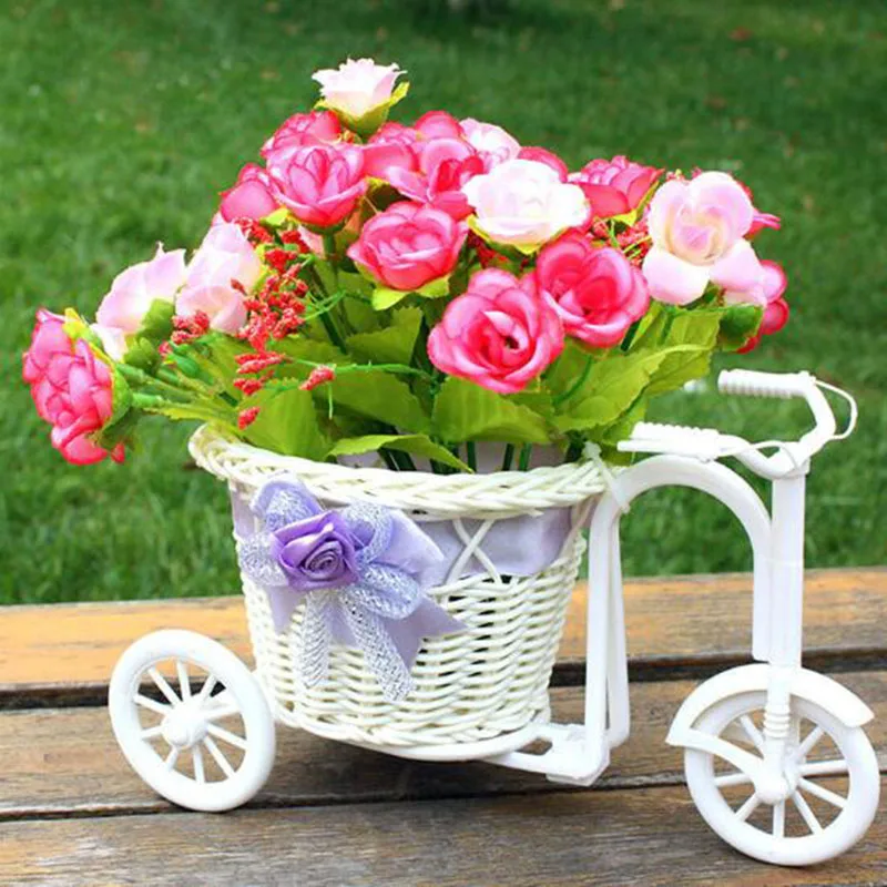 Plastic Artifical Rattan Weaving Flowerpot Bicycle Tricycle Flower Decorated Pot Creative Gift Ornaments Home Garden