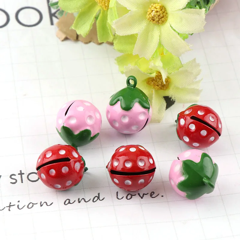 Cute Mini School Bell Strawberry Shape 21mm 2pc Copper Jingle Bells For Charm Bells Necklace Fit Festival/Party/Pet\'s Necklace