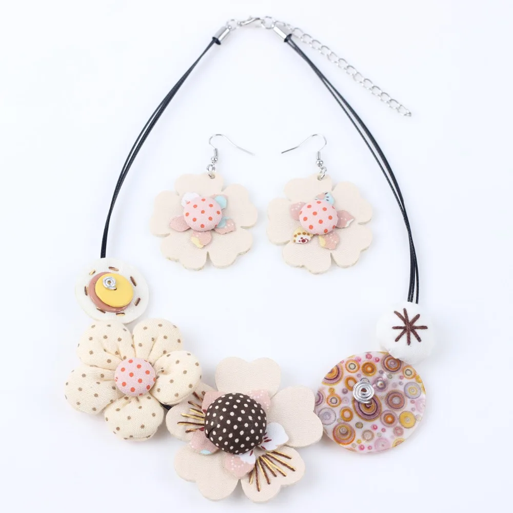 Bonsny Brand Fabric HANDMADE Statement Flower Necklace Earrings Jewelry Sets Choker Collar Fashion Jewelry For Women News