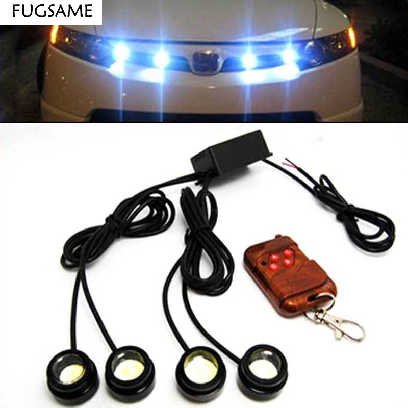 

FUGSAME 4 Lamp + 1 Wireless Strobe Flash Controller Led Eagle Eye Fog Light for Car Led Drl Lights Head Lamp Car Accessories