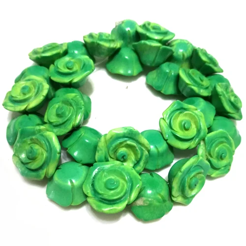 

16 inches 12x20mm Green Hand Carved Turquois Flower Beads Loose Strand