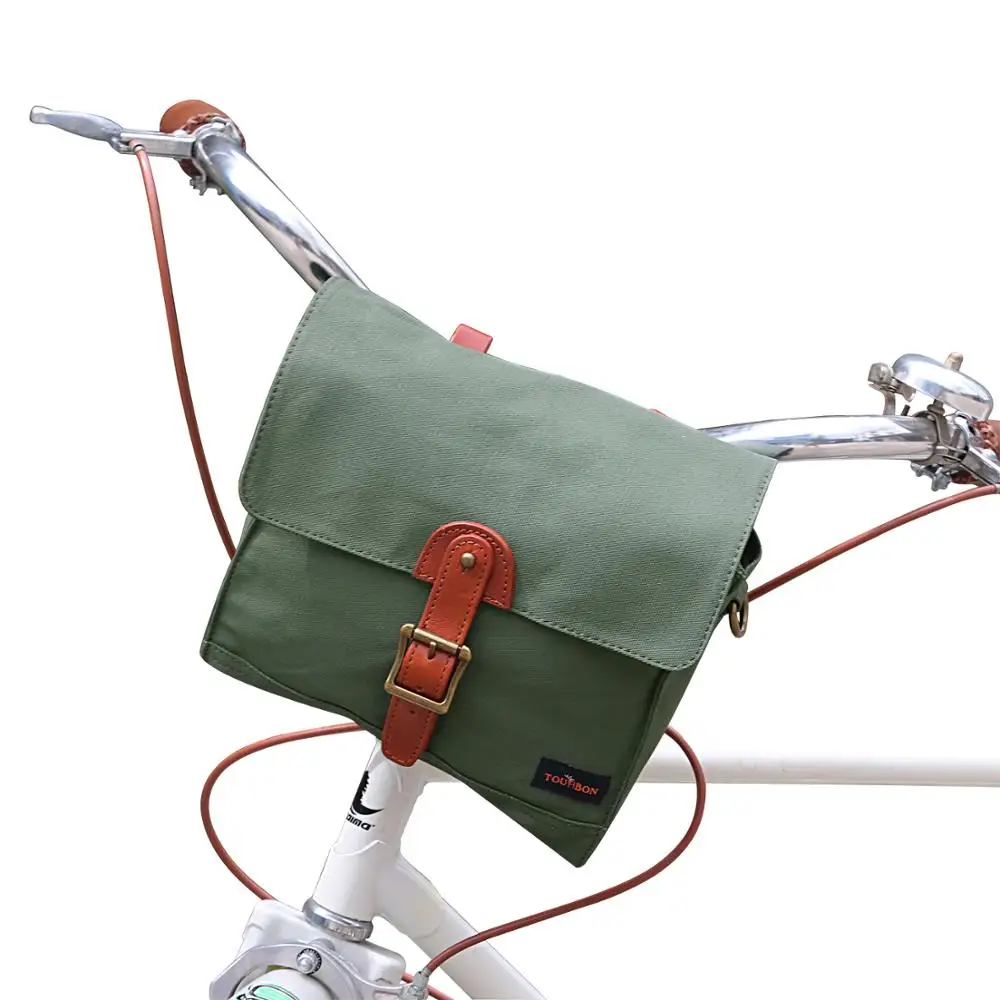 

Tourbon Vintage Cycling Bicycle Handlebar Bag Front Tube Pack Shoulder Bags Messenger Bag Waxed Water Repellent Canvas