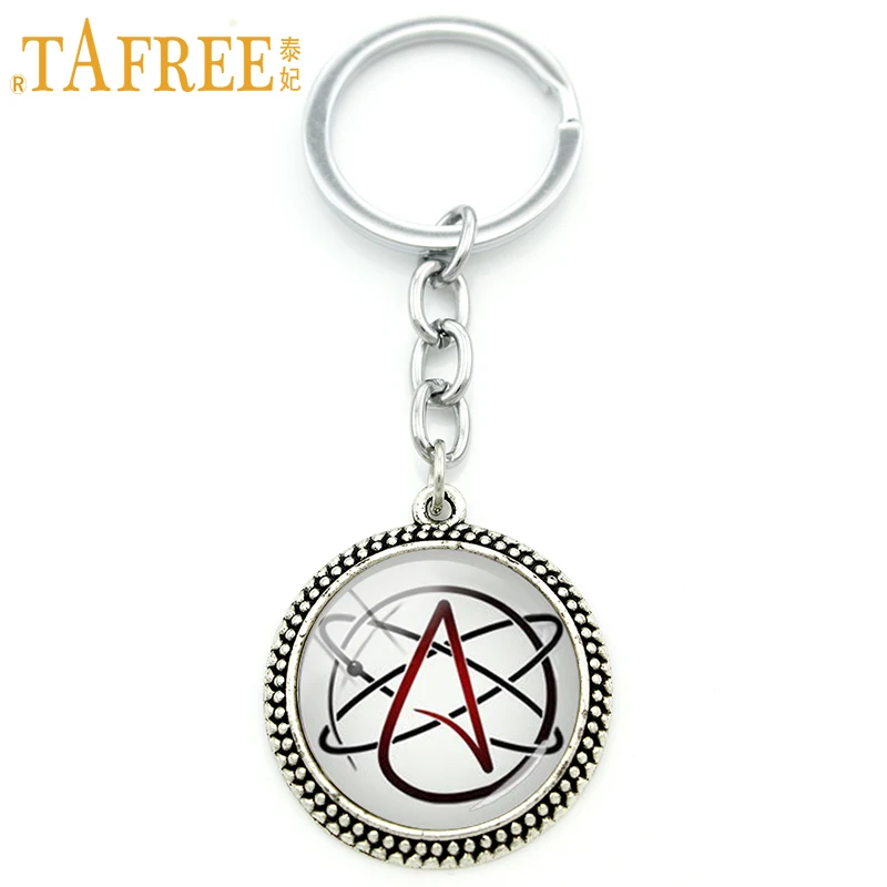 TAFREE Wholesale retail Atheist symbol men and women jewelry Keychain Atheist logo pendant key ring Atheism Movement gift KC523