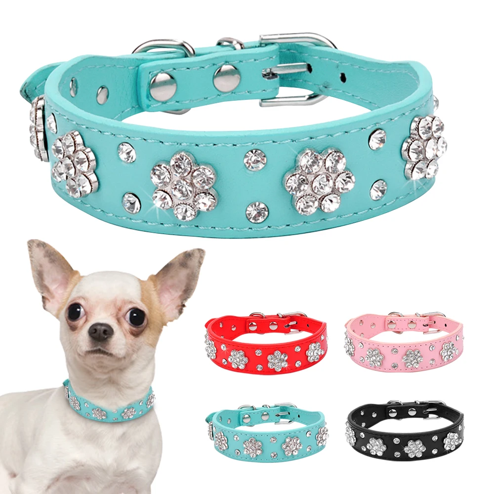 DidAustin-Collier de chien clouté en cuir diamant pour animaux de compagnie, colliers de chat en cristal Bling, rose, rouge, petits et moyens