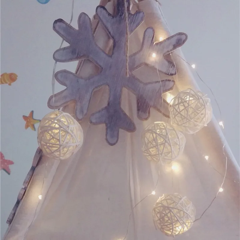 Copper Silver Wire String Lights with Battery Control, Handmade Rattan Ball, Xmas Decoration, Wedding Party, 6cm