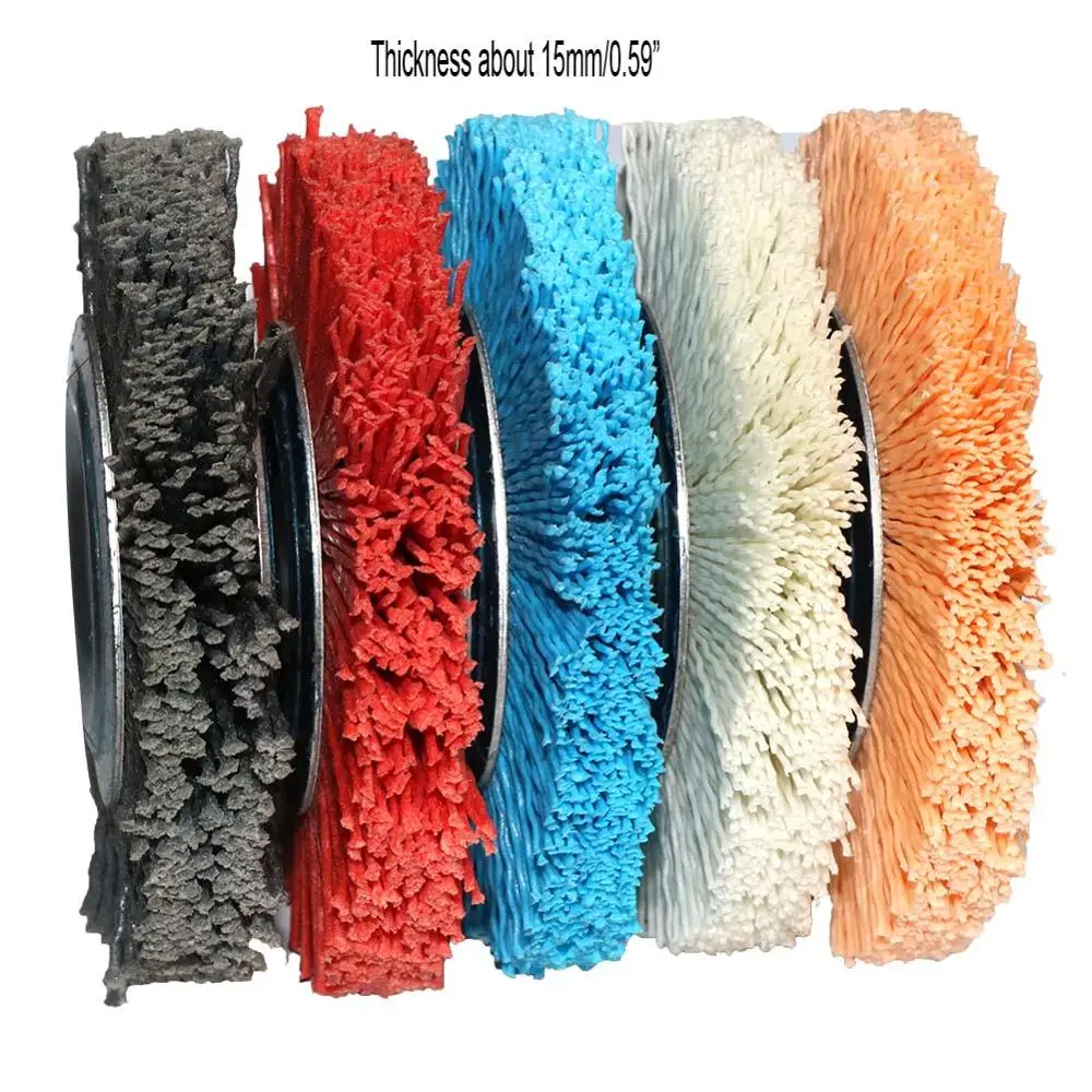 1pc 100*16mm 4 Inch Nylon Abrasive Brush Wheel Grit120-600 Polymer-abrasive Wire Drawing Round Polishing Brush wood deburring