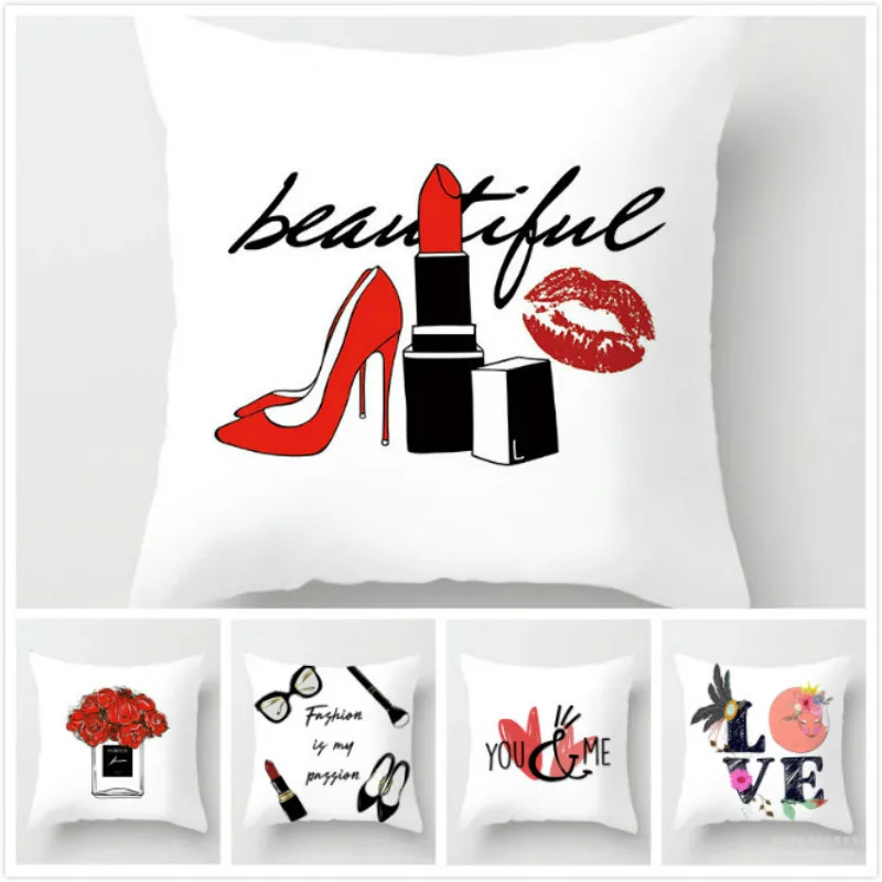 RULDGEE Valentine's Day Decoration Polyester Pillow Cover for Couple Red Lips Shape I LOVE YOU Cushion Cover Home Sofa Car