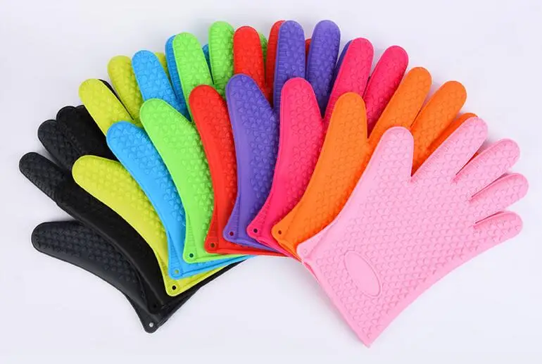 Fashion Hot Food grade Heat Resistant thick Silicone Kitchen barbecue oven glove Cooking BBQ Grill Glove Oven Mitt Baking glove