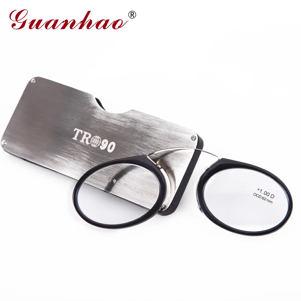 Guanhao Magnetic Reading Glasses With Case Nose Clip Round Optical Frame Diopter Prescription Eyewear Men Women Portable Glasses