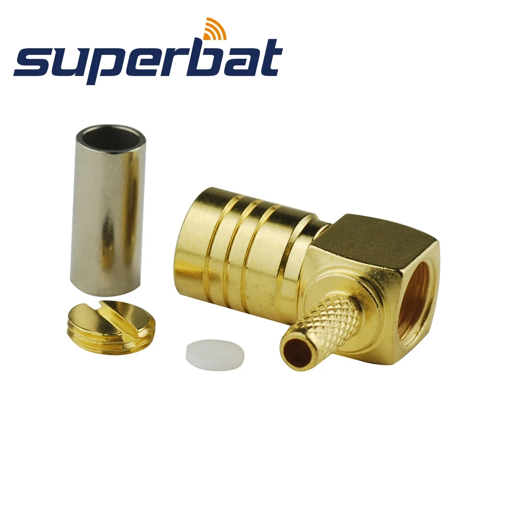 Superbat 10pcs SMB Crimp Male Right Angle RF Coaxial Connector for Cable LMR100,RG316,RG174