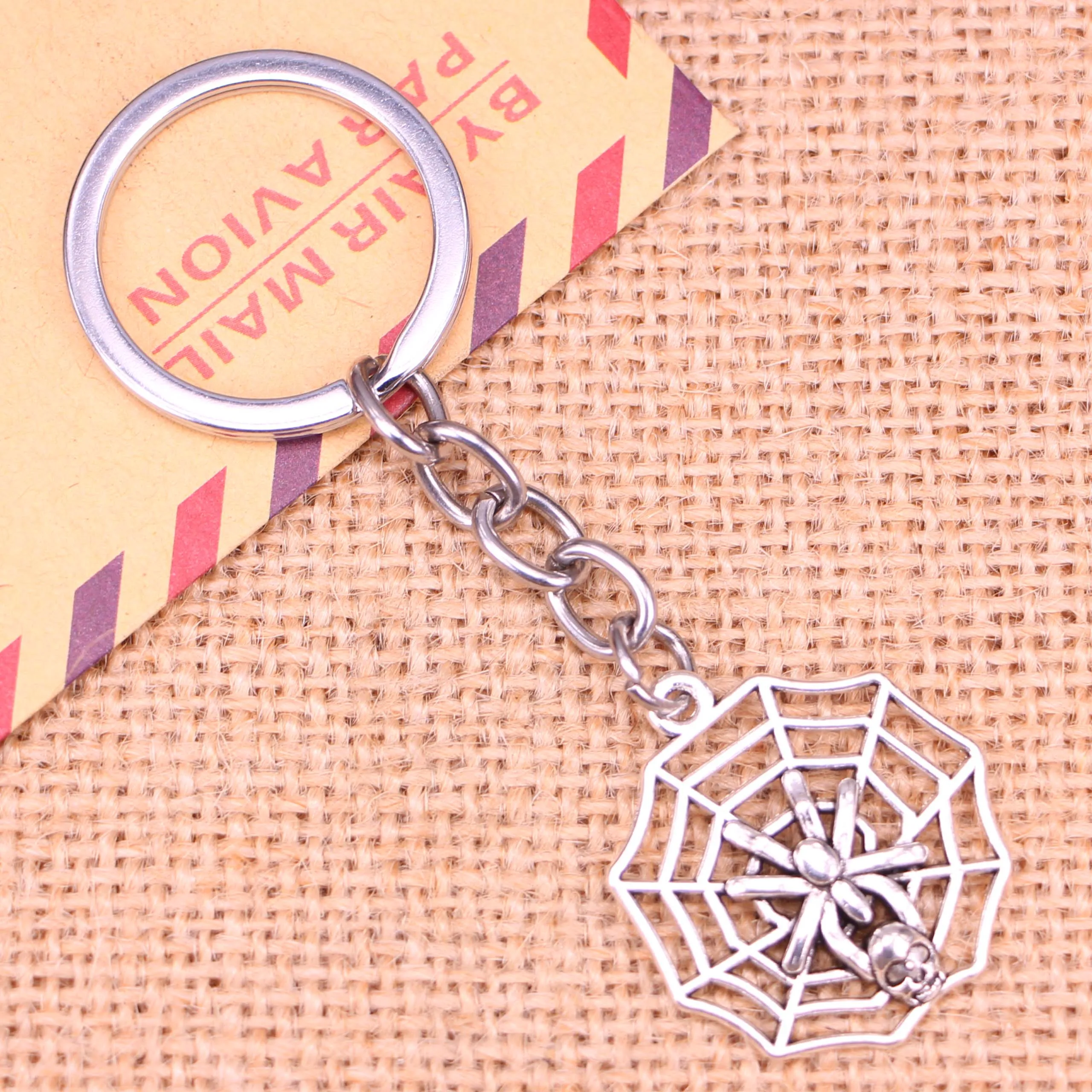 20pcs New Fashion Keychain 29*27 mm cobweb spider halloween Pendants DIY Men Jewelry Car Key Chain Ring Holder Souvenir For Gift