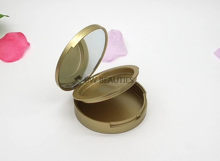 100 unids/lote de cosméticos vacíos dorados redondos de 59mm, estuche con espejo, contenedor de colorete de plástico de doble capa DIY, herramientas de maquillaje