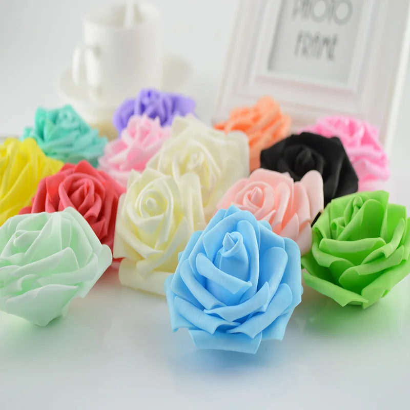 

100pcs Artificial flowers newyear christmas for home wedding decoration accessories diy needlework gifts box 7CM silk Foam roses