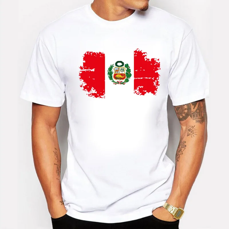 BLWHSA Fans Cheer Peru T shirts For Men Short Sleeve Cotton Peru National Flag Men T-shirt Casual Round Neck Tee Shirts