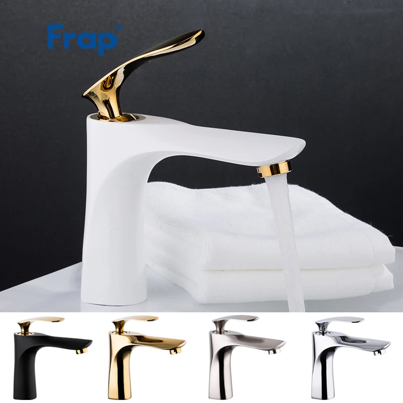 

Frap White/Gold Basin Faucet Bathroom Faucets Washbasin Sink Tap Deck Mounted Cold Hot Water Mixer Torneira