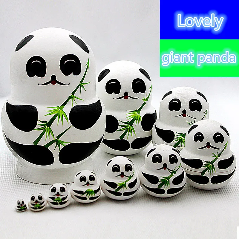 Ten Panda Doll Authentic Russian Painted Doll Creative Birthday Gift Set Basswood Doll Toy A Fun and Interesting Little Toy A040