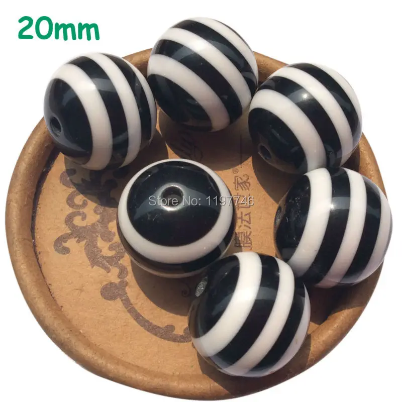 

Black White Striped Round Resin Ball Beads Chunky Bubble Gum Gumball Beads For DIY Necklace Jewelry Making 20mm 200pcs