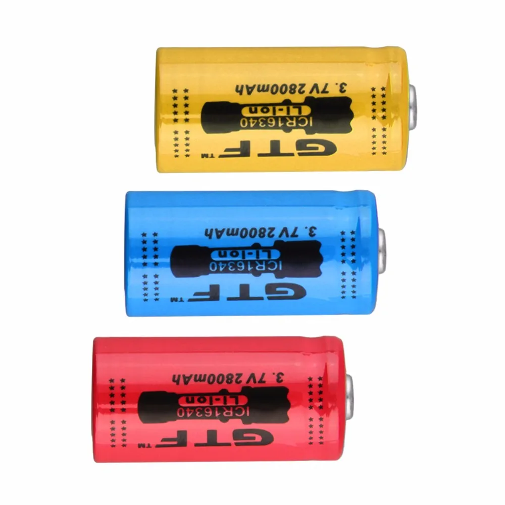 GTF 2800mAh 16340 Battery CR123A 3.7v Red Li-ion Rechargeable Battery For flash light lithium Batteries