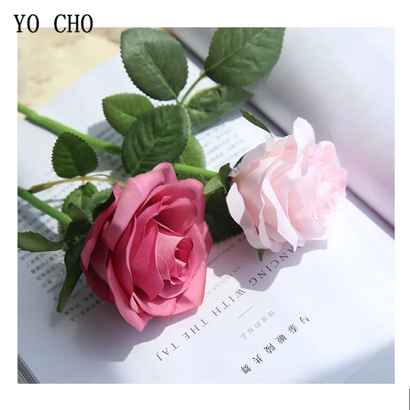 YO CHO Artificial Flowers Rose Pink Silk Flower Bouquet Peonies Decor for Home Party Artificial Roses for Wedding Flowers