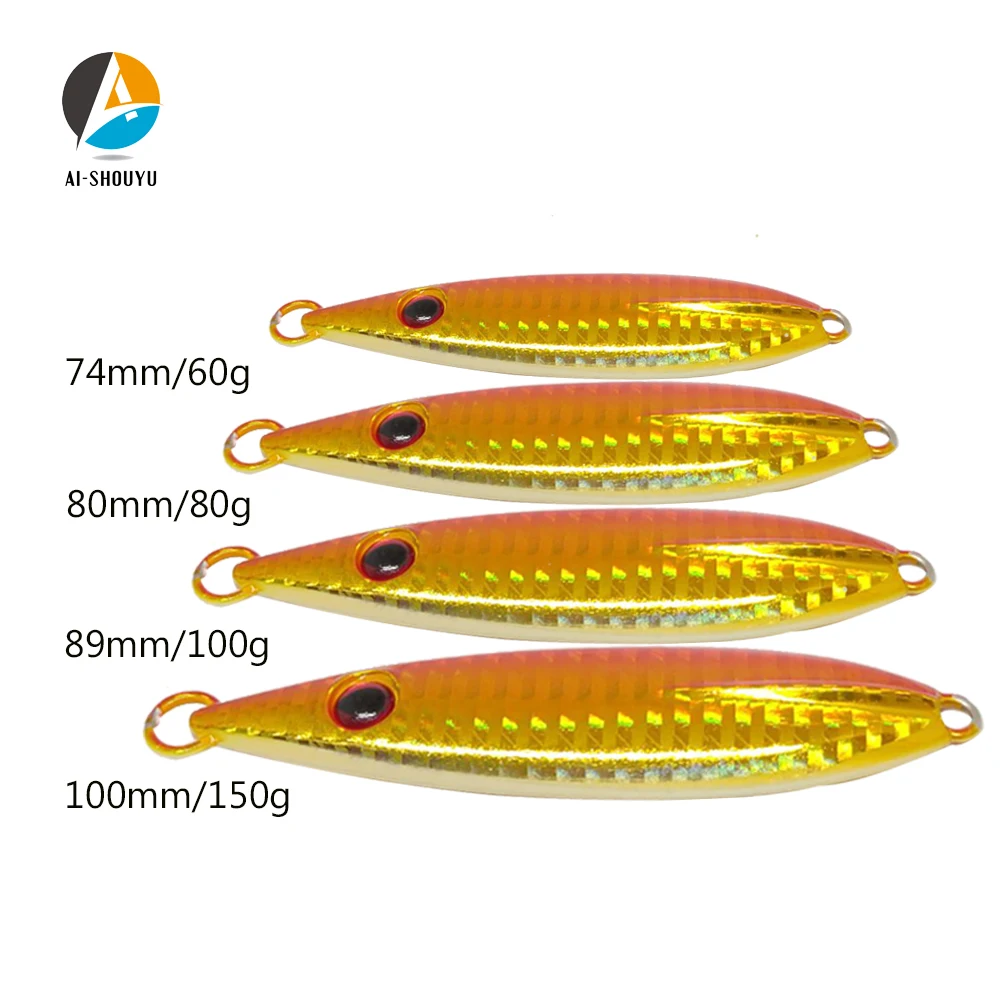 

AI-SHOUYU 1pcs Slow Jigging Lure 60g 80g 100g 150g Metal Lead Jig Fishing Bait Big Matel Jig Deep Sea Boat Fishing Lure