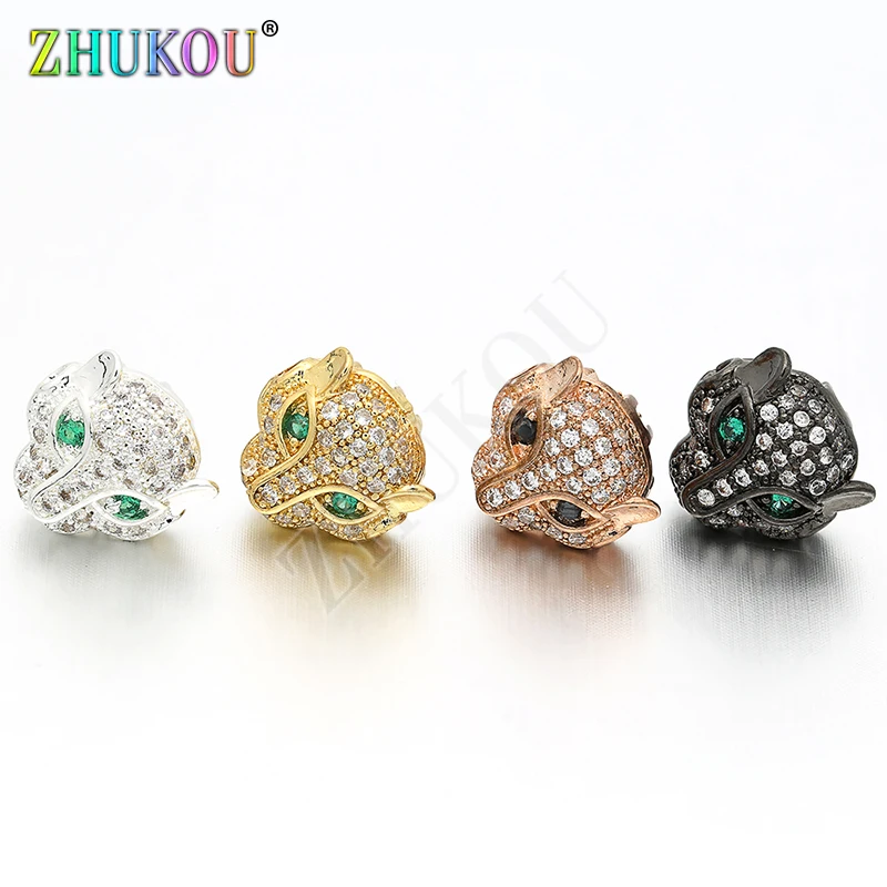 11*11mm Brass Cubic Zirconia Leopard Charms Spacer Beads for DIY Jewelry Findings Accessories, Hole: 1.7mm, Model: VZ115