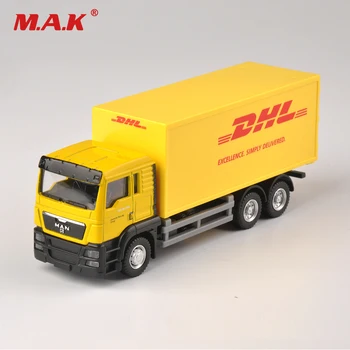 1/64 Escala Express DHL Caminhão Modelo Amarelo Container Transporter Diecast Caminhão Crianças Brinquedos Coleção Presente