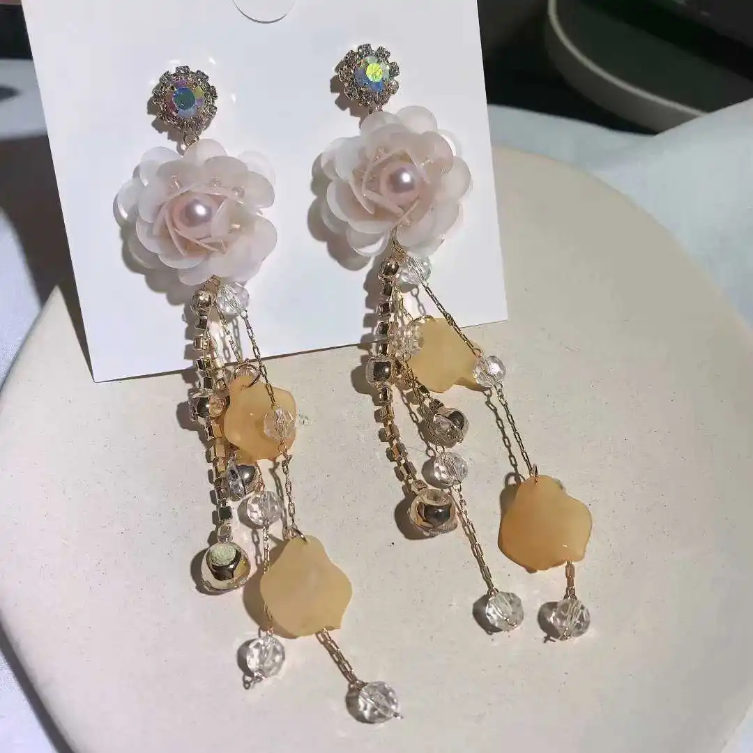 the same kind of romantic is yakeli apricot orchid flower girl long chains of ice crystals tassel earrings