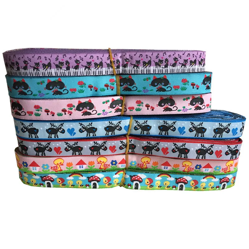 24 different colors Cow Duckling wholesale 5/8 \'(16 mmx5yards) Polyester Woven Jacquard Ribbon with Dachshund dog For Dog Collar