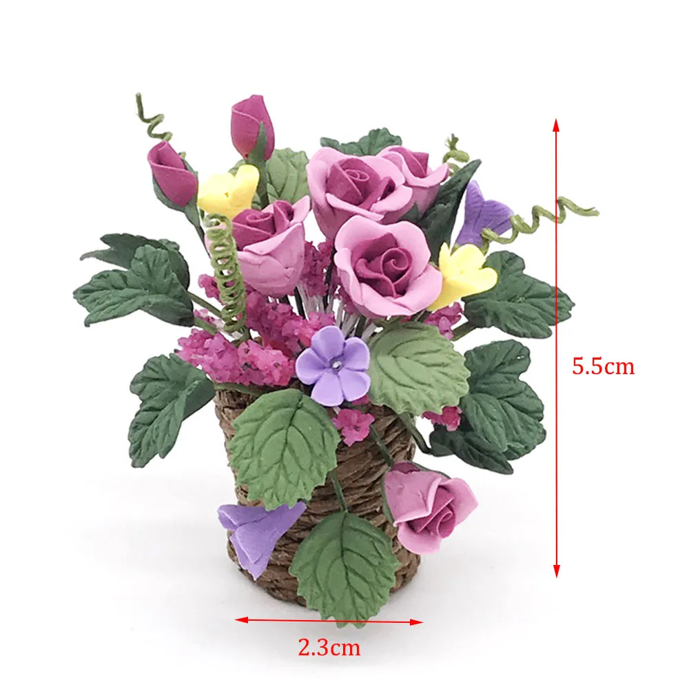 1/12 Dollhouse Miniature Accessories Mini Purple Roses  Simulation Flower Arrangement Model Toys for Doll House Decoration