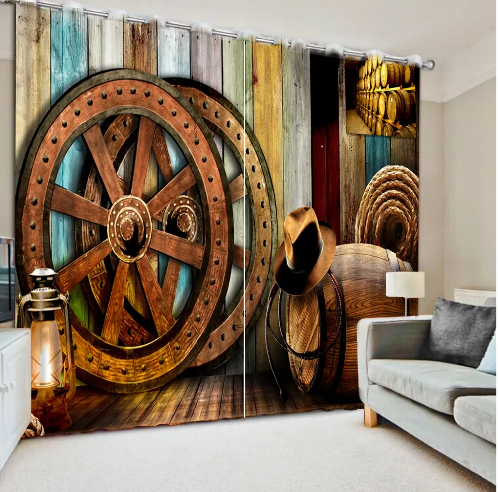 

vintage rose curtains modern curtains for living room Colored wooden wheel lights custom curtains 3d curtains