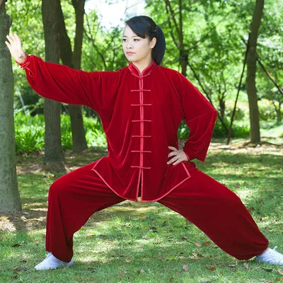 Unisex Tai Chi Training Uniforms, Velvet Wushu Training Uniforms, Male and Female, Tai Chi Exercise Clothing, Autumn and Winter