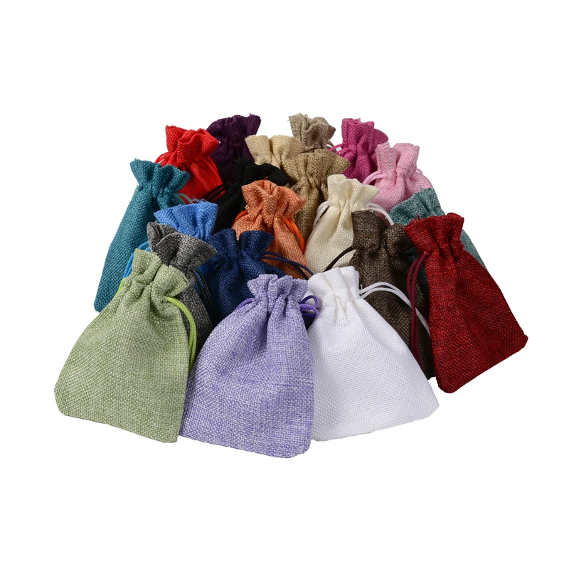 100PCS 7x9CM Colorful Jute Burlap Hessian Gift Drawstring Bags For Home Wedding Decoration Jewelry Packaging Pouches Supplies