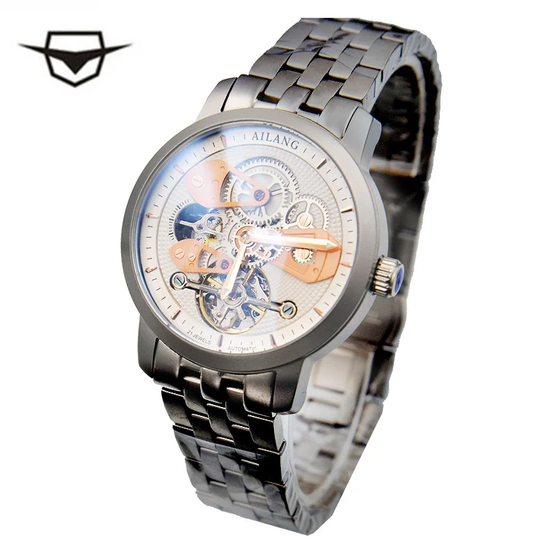 AILANG Mens Automatic Mechanical Fashion Top Brand Watches Tourbillon high quality Stainless Steel Watch Relogio Masculino