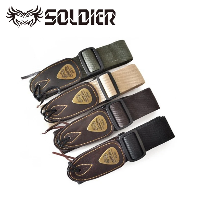 High Quality Soldier Cotton Leatherette Head Guitar Strap Electric Guitar Strap Bass strap Comfortable Cotton with Leather Ends