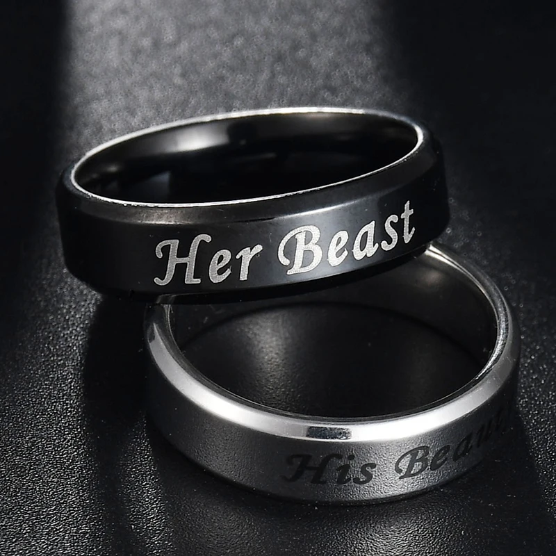 Nextvance 6mm Her Beast His Beauty Ring 316L Stainless Steel Letter Couple Rings Engagement Wedding Gift Promise Jewelry New