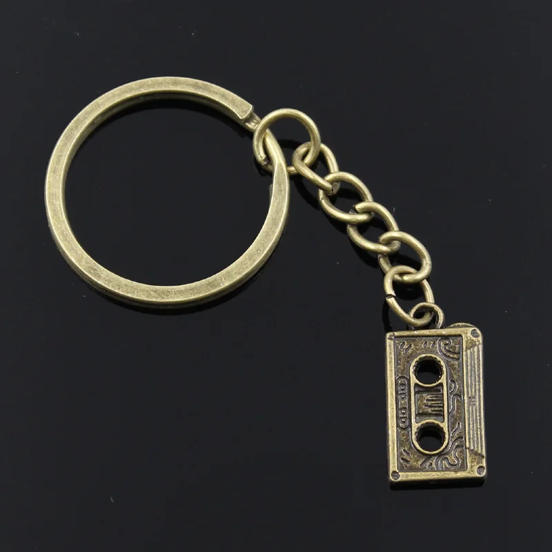 New Fashion Men 30mm Keychain DIY Metal Holder Chain Vintage Retro 80's Cassette Tape 23x12mm Silver Color Pendant Gift